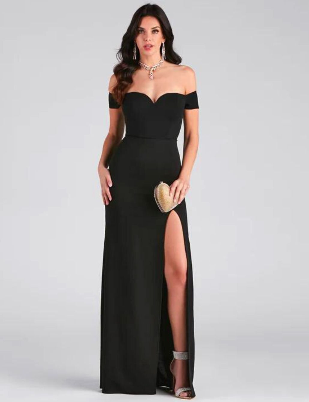 Black Formal Crepe Off-The-Shoulder Mermaid Dress for Bridesmaid