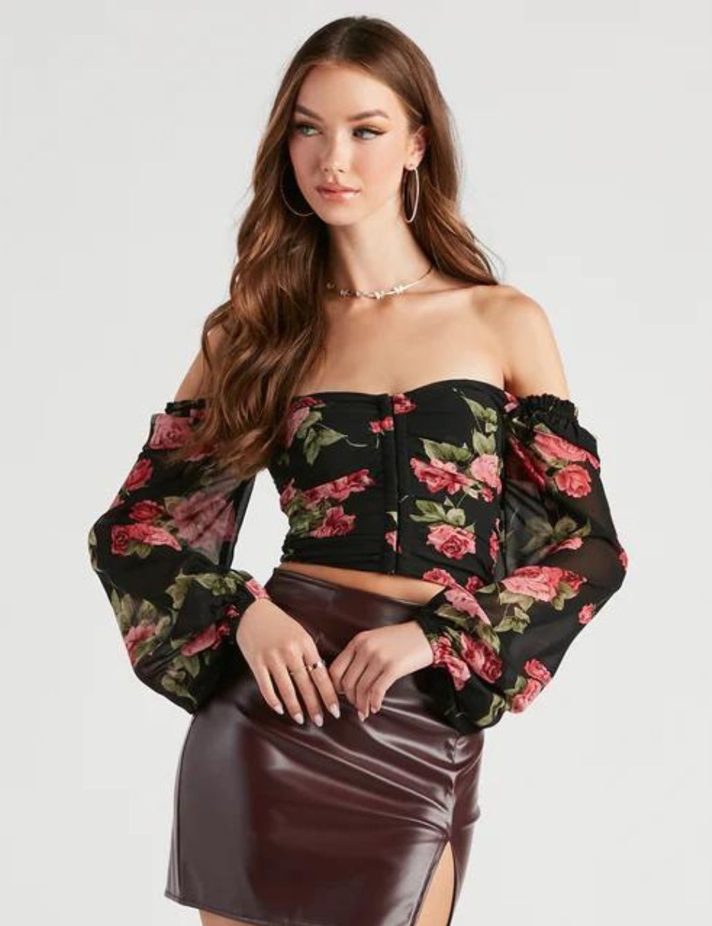 Windsor Trendy Florals Flocked Velvet Corset Top