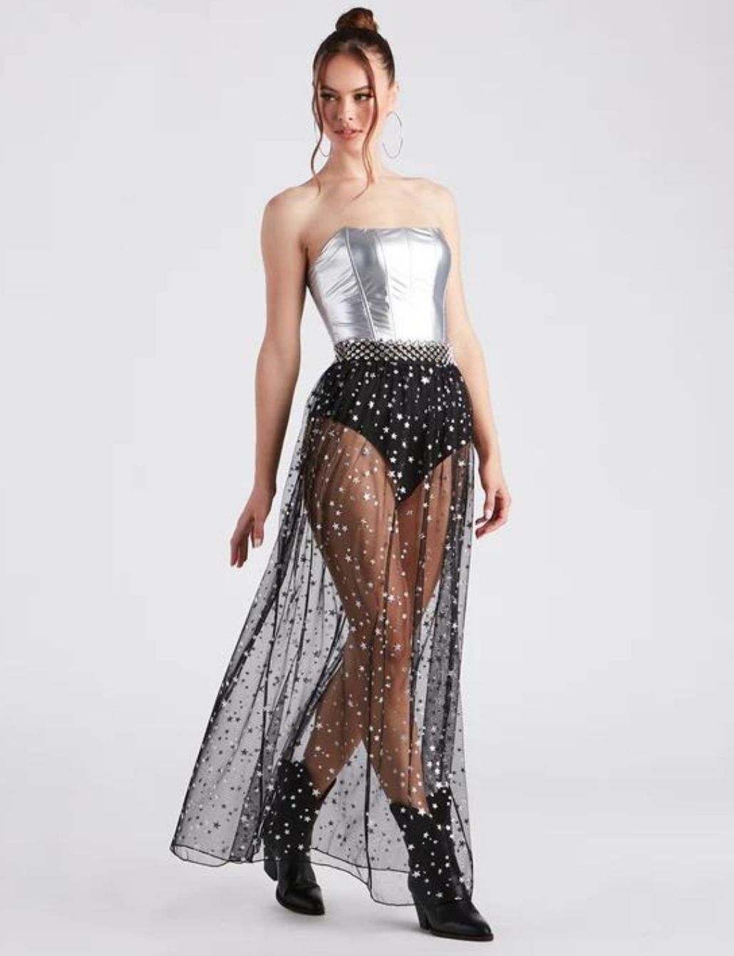 Sparkly Glitter Mesh Hot Bikini Cover Up Festival Outfit See Through Long  Skirt