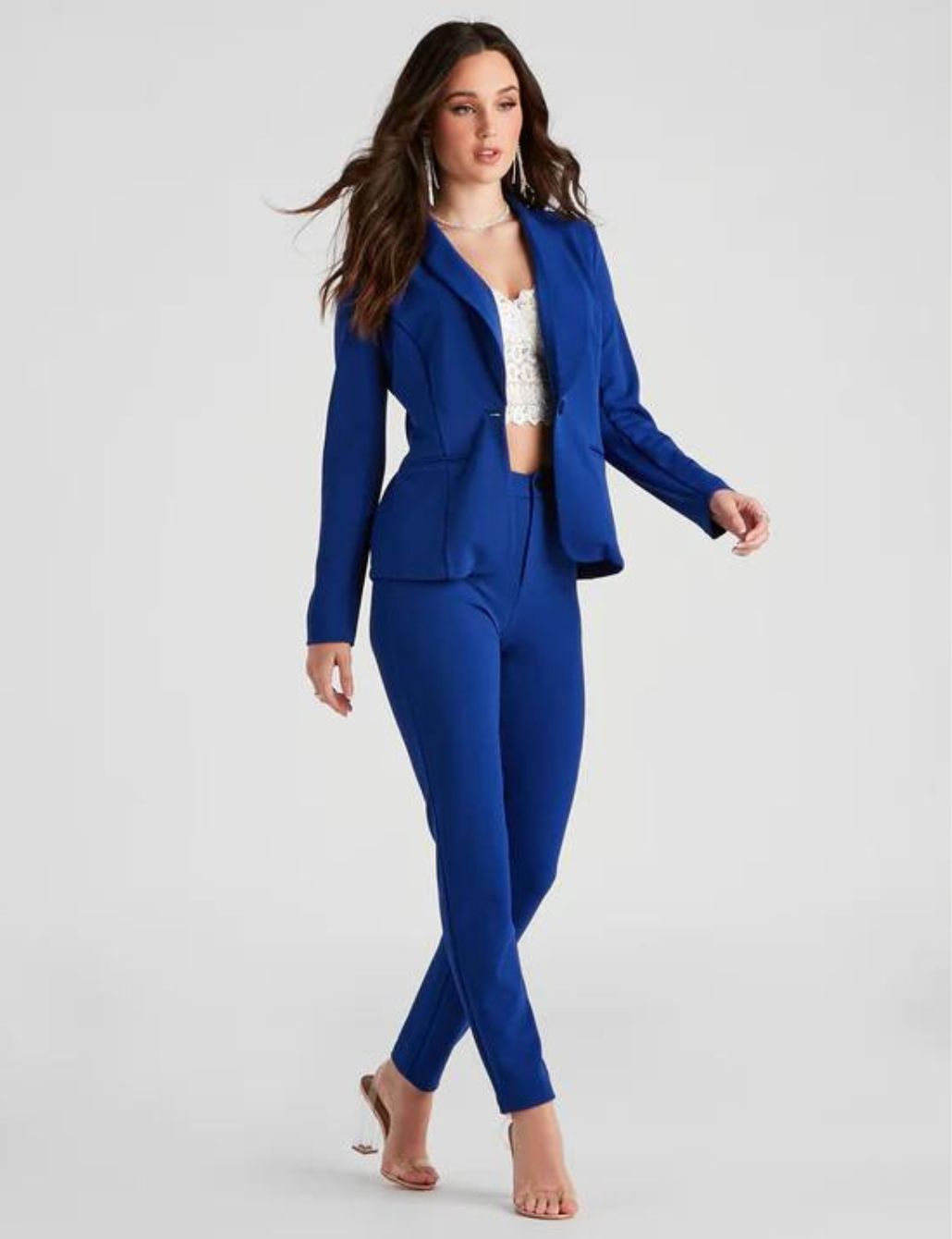 Blue Denim Two Piece Set Jeans Suit for Women Long Sleeve Jacket