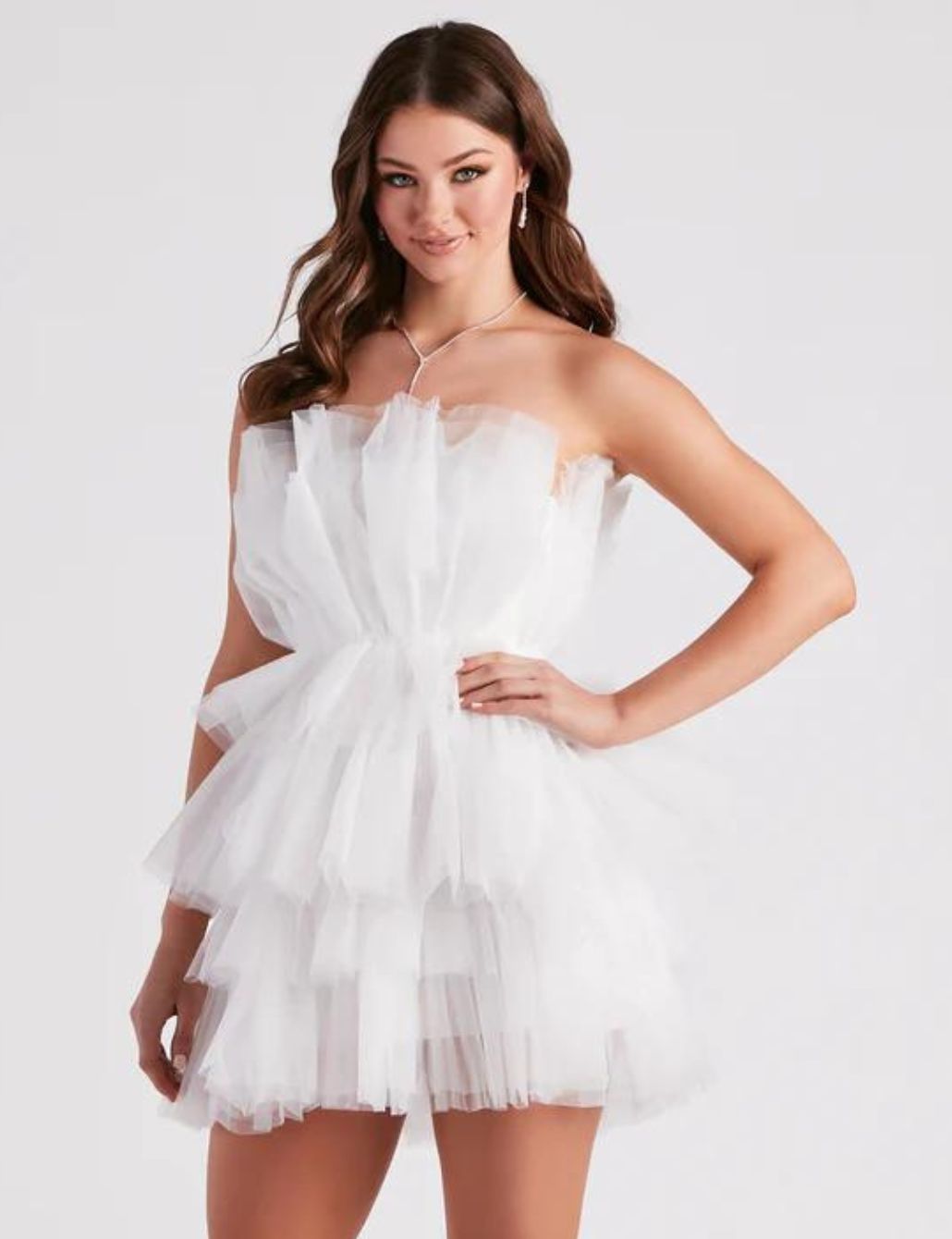 Beauty Queen Tulle Ruffle Cocktail Dress - White