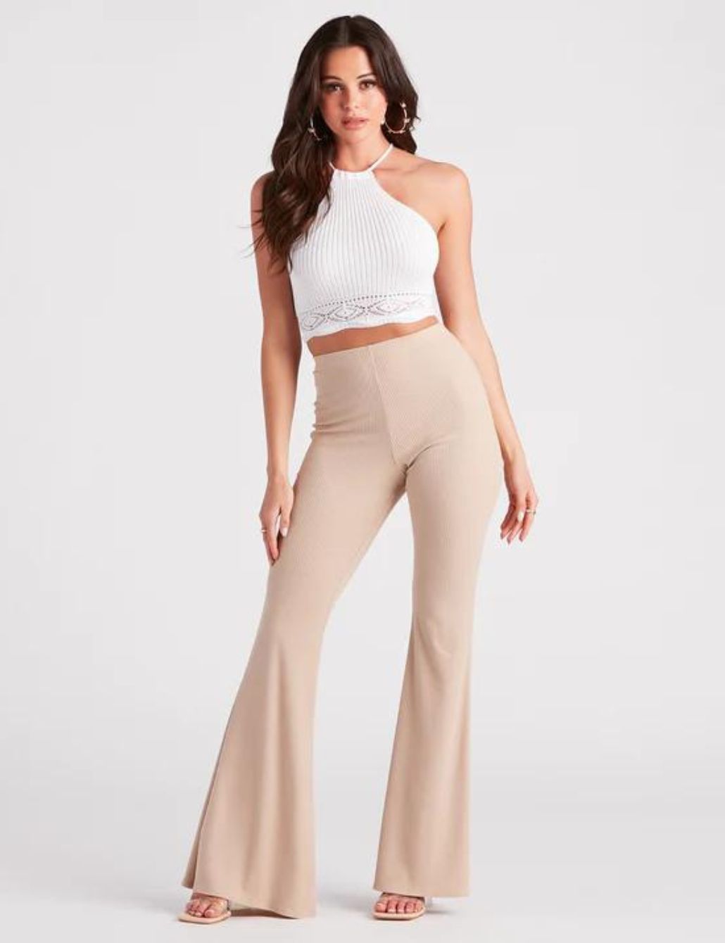 Split Front Ribbed Flared Pants  Flare pants, Bell pants outfit