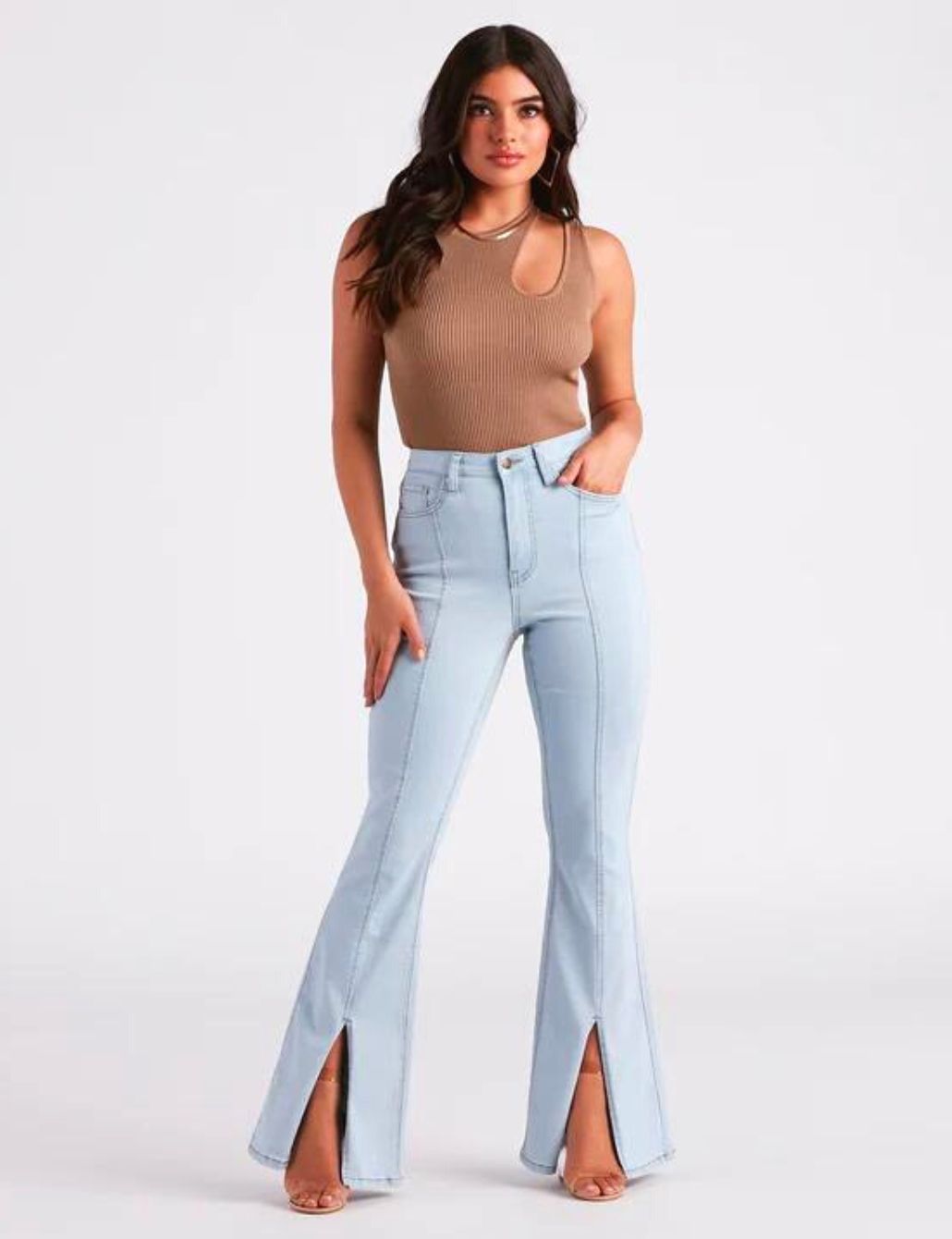 Light Blue Flare Pants Outfits (2 ideas & outfits)