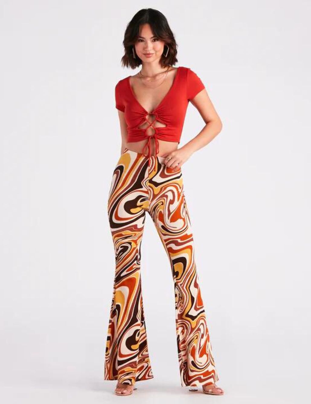 Orange Boho Stripe Bell Bottoms Women,flare,boho,women Leggings