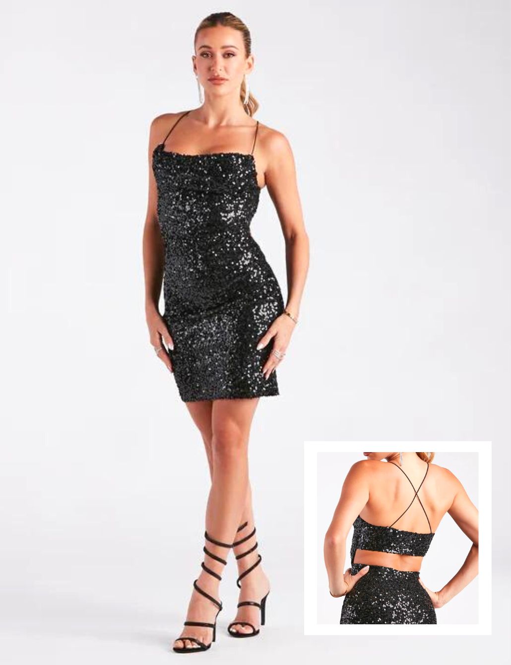 Black Sequin Open Back Mini Dress for Bachlorette Party