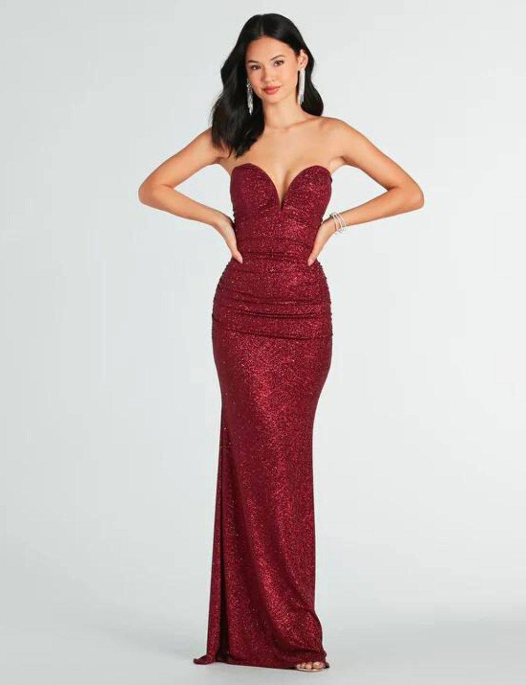 2024 Long Red Prom Dresses Sequin Mermaid Strapless Formal Dress –  MyChicDress