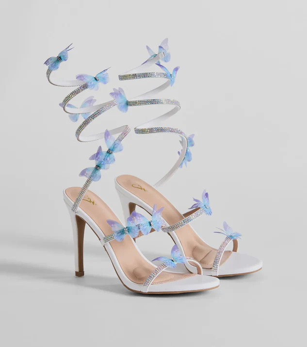 2025 trending prom shoes with rhinestone butterfly details and spiral stiletto heels