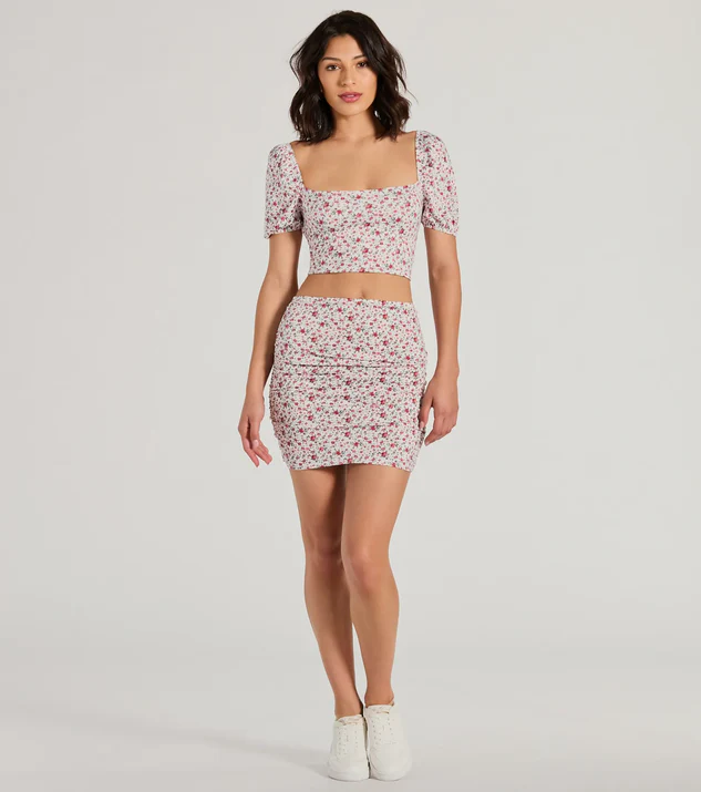 Floral Crop Top and matching mini skirt set for a summer date night outfit