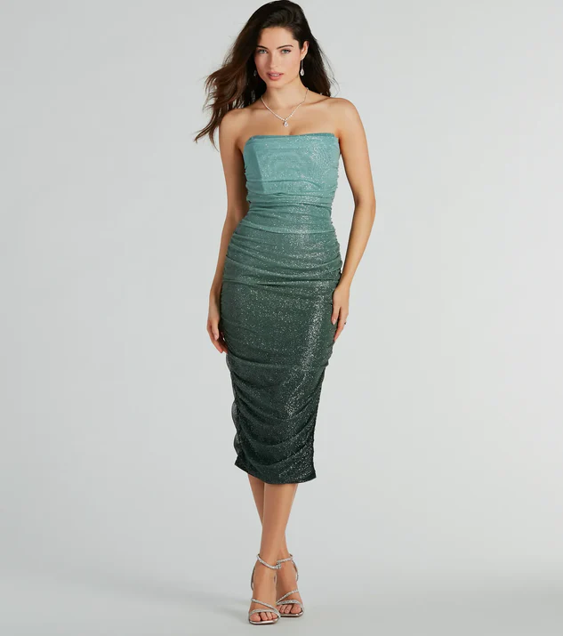 Green Ombre Glitter Mesh Midi Dress for Summer Date Night Look