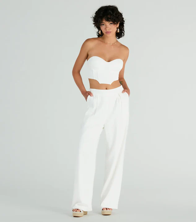 White Linen Corset and mtaching Wide-Leg Pants Summer Date Night outfit