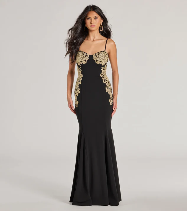 Black Sweetheart Applique Crepe Mermaid Prom Dress