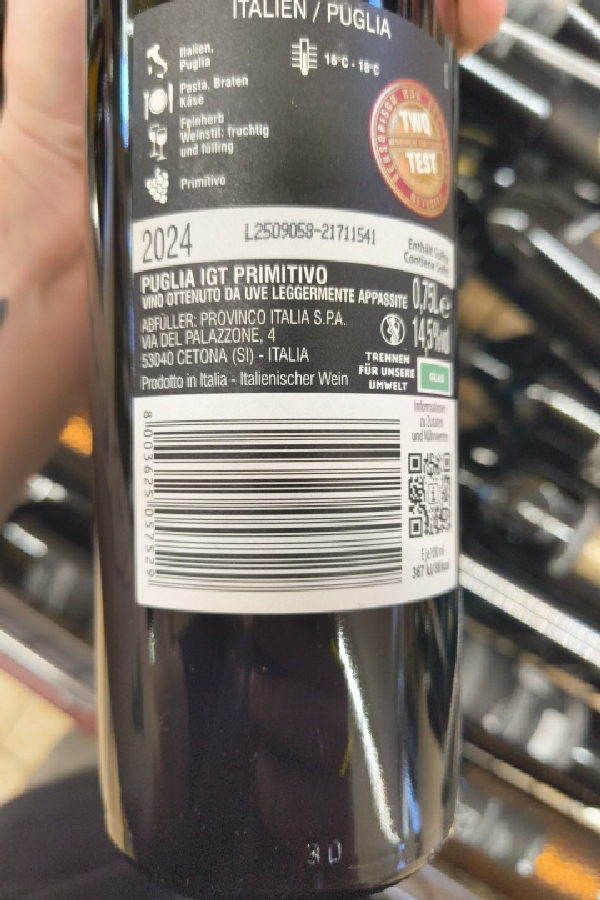 Puglia IGT Primitivo Vino Ottenuto da Uve Leggermente Appassite - Image 1