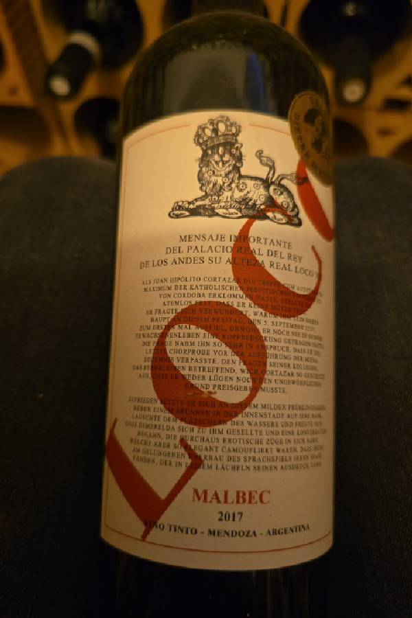 Mensaje Importante del Palacio Real del Rey de los Andes su Alteza Real Loco Malbec - Image 1