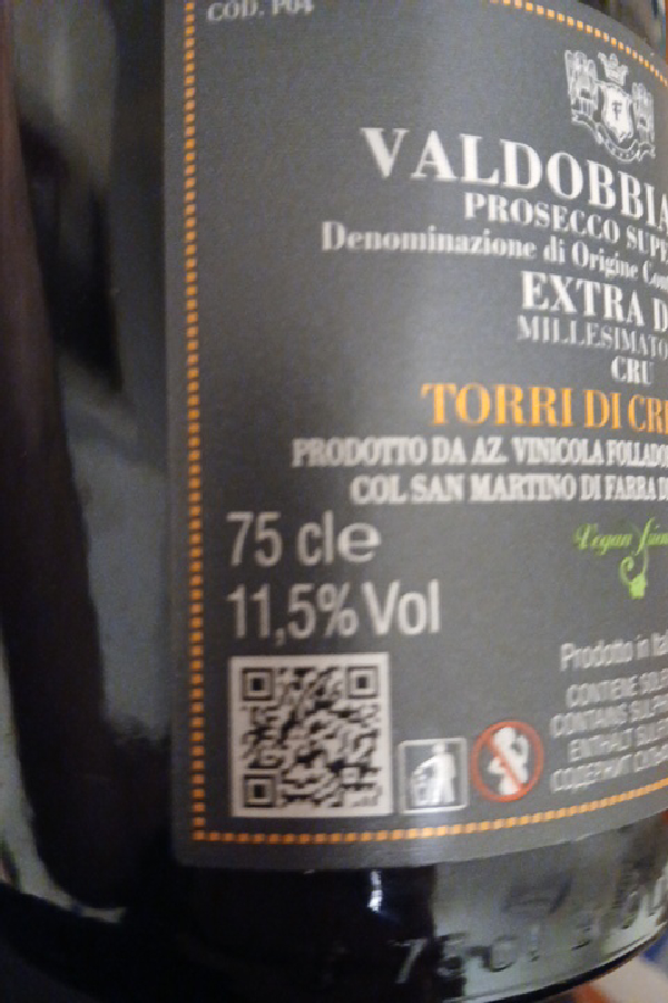 Valdobbiadene Prosecco Superiore Extra Dry Millesimato Cru Torri di Credazzo - Image 1