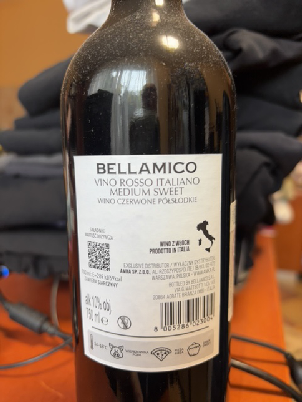 Bellamico Vino Rosso Italiano Medium Sweet - Image 1
