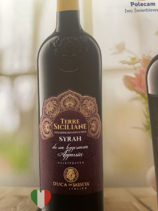 Duca di Sasseta Terre Siciliane Syrah da Uve Leggermente Appassite - Image 1