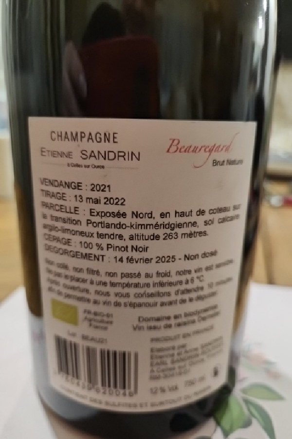 Champagne Etienne Sandrin Beauregard Brut Nature - Image 1