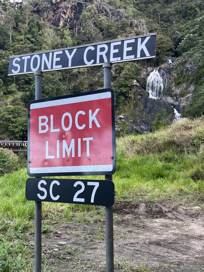The Stoney Creek sign below the falls