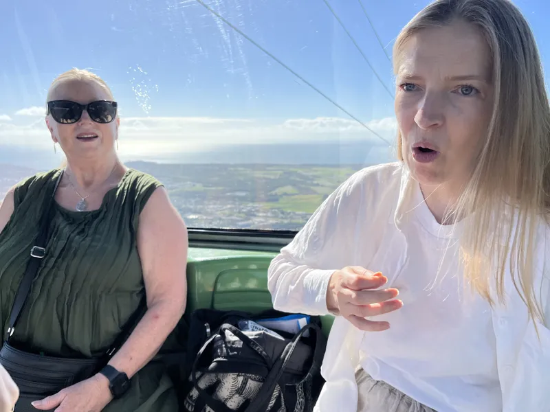 Two women talking in the gondola