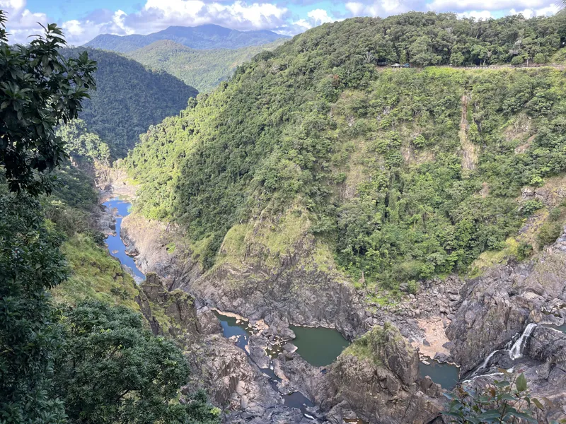The Barron River winding through the gorge below