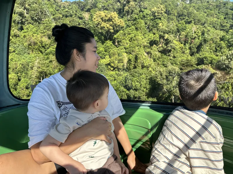 The woman and the boys looking out over the rainforest