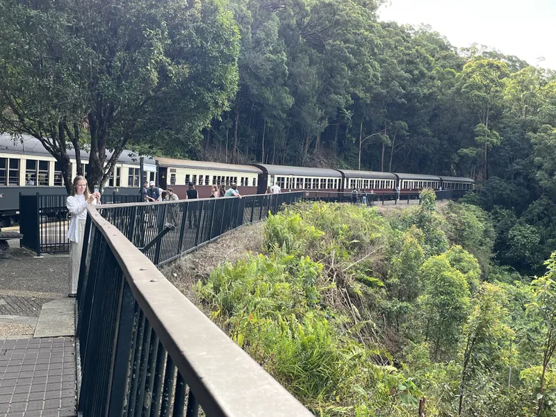 The train stopped at the Barron Falls platform along the gorge