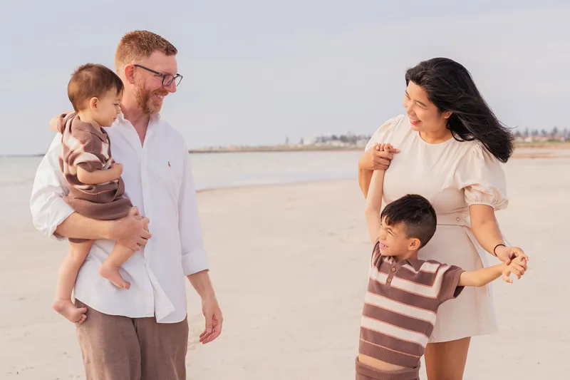 Chris, Ericka, Jaxon and Ethan on the beach