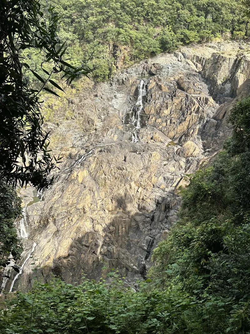 A close look at the falls running over the rock