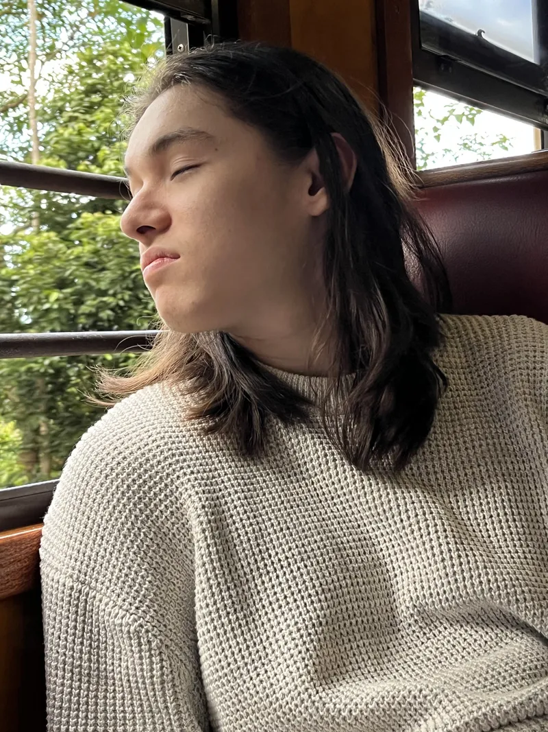 A teenager dozing against the window
