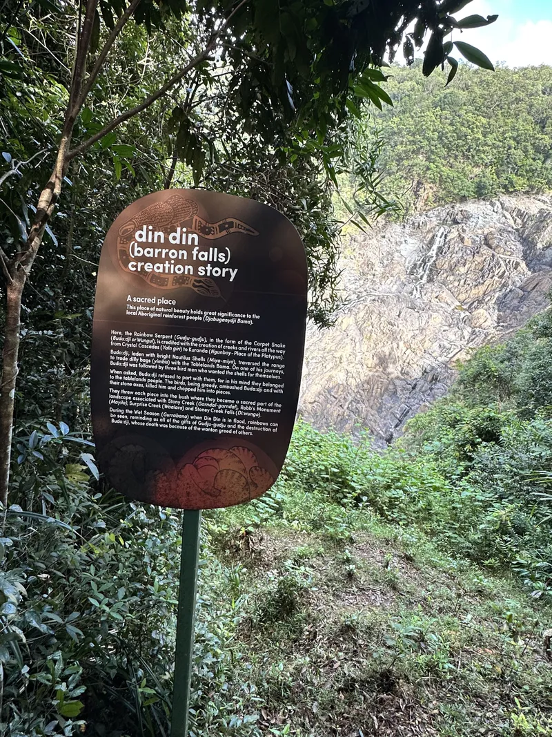The din din (Barron Falls) creation story sign at the lookout