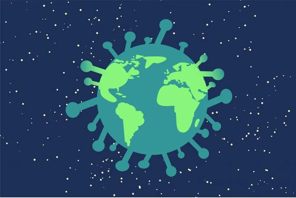 Illustration of the Earth as a coronavirus particle in space