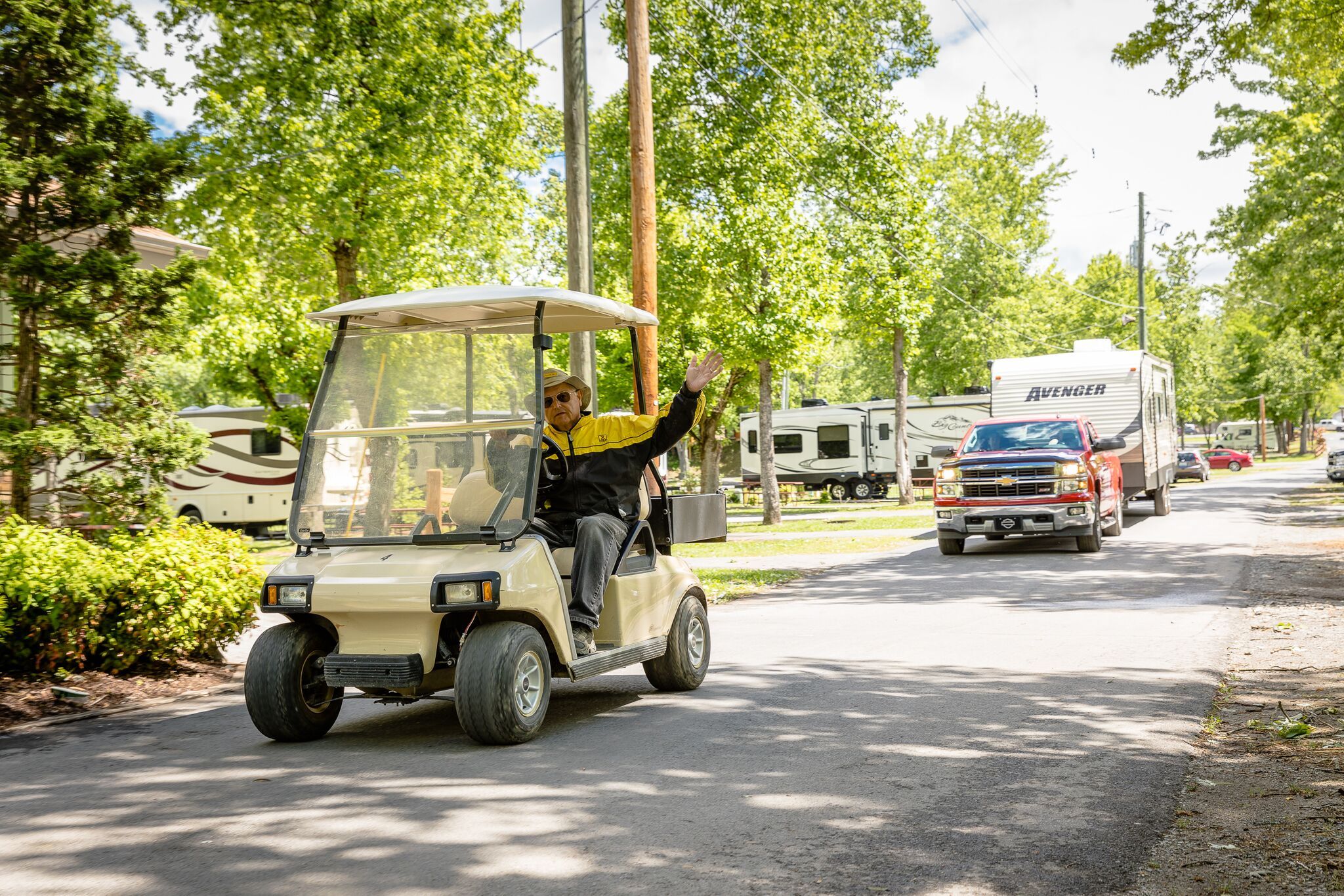 Standard golf cart at a campground