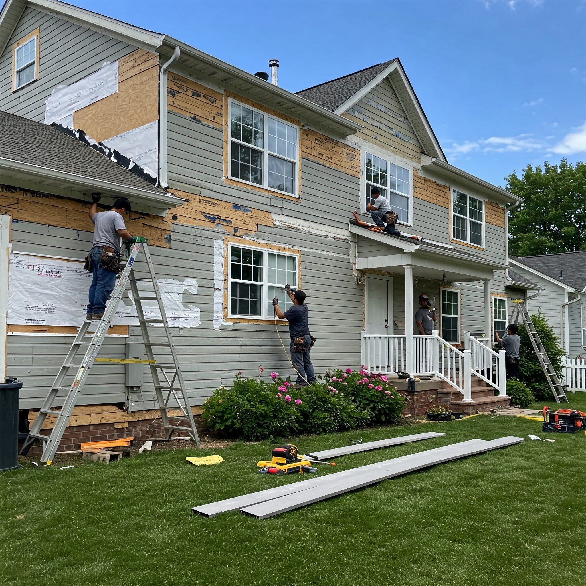 Residential property undergoing exterior renovation