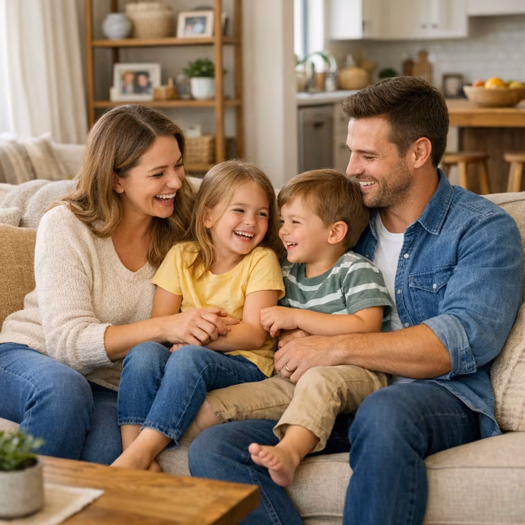 A family spending time together at home