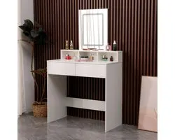 Organess make up tafel met spiegel- spiegel met LED 3 standen - instelbare lichtsterkte - wit - 80x40x140