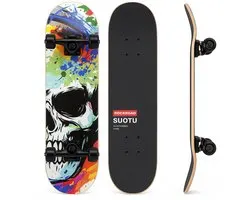Suotu Skateboard met Lichtgevende Wielen - 80x20cm - ABEC-9 - 95A - schokabsorptie - Jongens - Meisjes - Volwassenen Skateboards