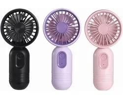 Set van 3 - Handventilator - 3 snelheidsinstellingen - Gemakkelijk vast te houden of in een tas te gooien - Oplaadbaar via USB of batterij - Stille werking - Ideaal voor op reis, kamperen of reizen - Roze, Paars, Zwart