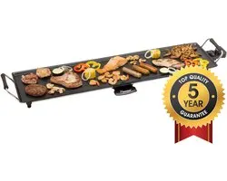 Bestron Grill de table électrique, XXL Plaque de cuisson plancha/teppanyaki avec revêtement anti-adhésif, Jusqu'à 8 personnes peuvent en profiter, 1800 Watts, Couleur: noir