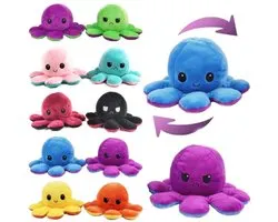 Octopus Mood Omkeerbaar Emotie Pluche Knuffel 15 cm (3 stuks Willekeurige Kleur) - Inktvis Verwisselbaar Omdraaien - TikTok Plush Toy - Speelgoed Knuffels voor Kinderen Jongens Meisjes - Boos Blij Knuffel