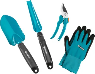 Gardena Gardena Gardening Kit: 4 Piece Gardening Kit for Garden Care, Universal Shears, Heavy Duty Trower, Weeder Knife, Pair of Gardening Gloves 8/M (8965-30) [Energy Class A+]