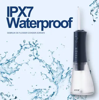 RYER Waterflosser - Draadloos - IPX7 - 320 ml Tank - 3 Standen (Normaal/Zacht/Pulse) - 4 360° Opzetstukken - 2-min Timer & Geheugenfuncties