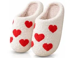 Twenty4seven® Hartjes Pantoffels Dames - Winter Sloffen - Valentijnsdag - Huisschoenen Wit - Maat 39/40