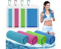 Verkoelende Handdoek - Koel - Cooling Towel - Microvezel - Fitness - Ice Towel - ijshanddoek- voor wandelen, reizen en yoga - 4 kleuren: lichtblauw + koningsblauw + rozerood + felgroen - 100 cm x 30 cm - Set van 4