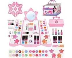 Luxe Kinder Make-up Set in Handtas met Oogschaduw & Lipgloss - 45-delige Cosmetica Koffer met Peel-Off Nagellak & Spiegel - 100% Afwasbaar & Veilige Ingrediënten - Hét Cadeau voor Verjaardag - Uitgebreid Speelgoed Cadeau voor Meisjes Vanaf 5 Jaar