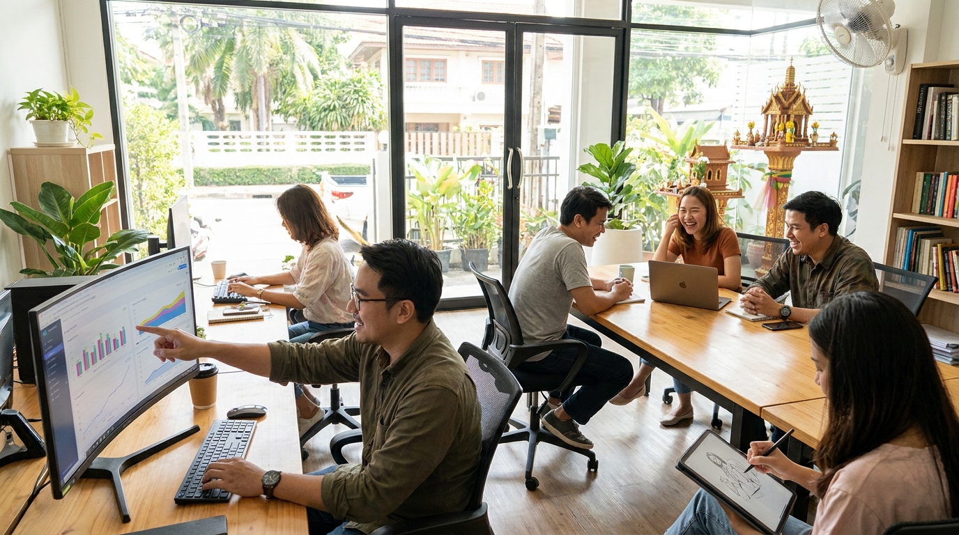 ทีมงานเอสเค ดิจิทัล เอเจนต์ กำลังวิเคราะห์ข้อมูล Insight แคมเปญดิจิทัล