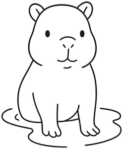 Capibara bebé saliendo del agua para colorear (PDF gratis)