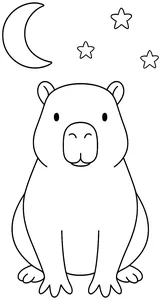 Capibara bajo la luna y estrellas para colorear (PDF gratis)
