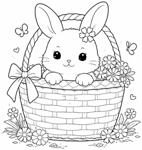 Conejito asomado en una canasta para colorear (PDF gratis)