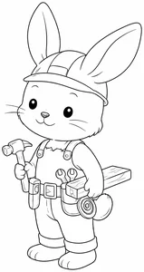 Conejo constructor con casco para colorear (PDF gratis)