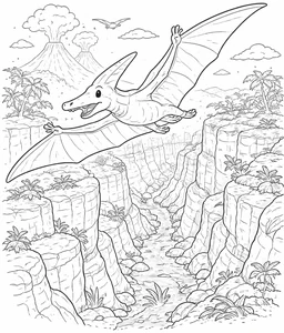 Pteranodon sobre un cañon profundo para colorear (PDF gratis)